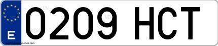 Ejemplo de matrícula española 0209 HCT