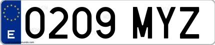 Ejemplo de matrícula española 0209 MYZ