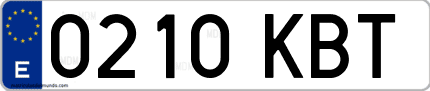 Ejemplo de matrícula de coche ordinaria 0210 KBT