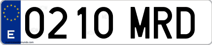 Ejemplo de matrícula de coche ordinaria 0210 MRD