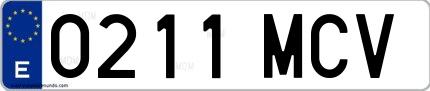 Ejemplo de matrícula española 0211 MCV