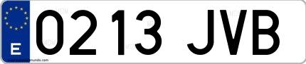 Ejemplo de matrícula española 0213 JVB