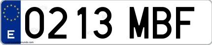 Ejemplo de matrícula española 0213 MBF