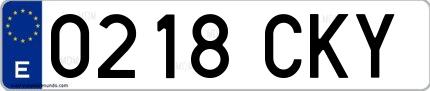 Ejemplo de matrícula española 0218 CKY