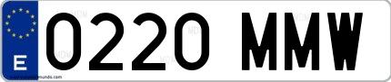 Ejemplo de matrícula española 0220 MMW