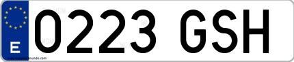 Ejemplo de matrícula española 0223 GSH