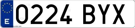 Ejemplo de matrícula española 0224 BYX