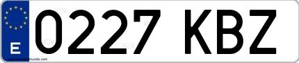 Ejemplo de matrícula española 0227 KBZ