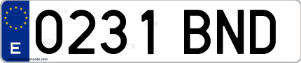 Ejemplo de matrícula de coche ordinaria 0231 BND