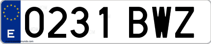 Ejemplo de matrícula de coche ordinaria 0231 BWZ