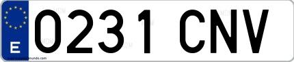 Ejemplo de matrícula española 0231 CNV