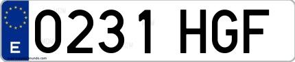 Ejemplo de matrícula española 0231 HGF