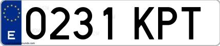 Ejemplo de matrícula española 0231 KPT