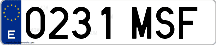 Ejemplo de matrícula de coche ordinaria 0231 MSF