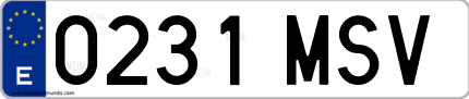 Ejemplo de matrícula de coche ordinaria 0231 MSV