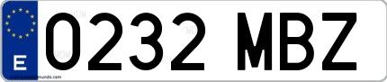 Ejemplo de matrícula española 0232 MBZ