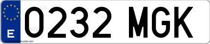Ejemplo de matrícula española 0232 MGK