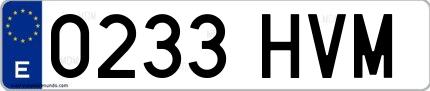 Ejemplo de matrícula española 0233 HVM