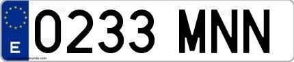 Ejemplo de matrícula española 0233 MNN