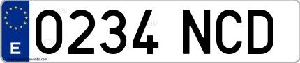 Ejemplo de matrícula española 0234 NCD