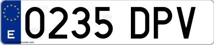 Ejemplo de matrícula española 0235 DPV