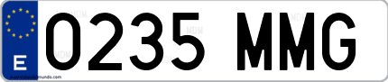 Ejemplo de matrícula de coche ordinaria 0235 MMG
