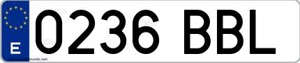 Ejemplo de matrícula española 0236 BBL