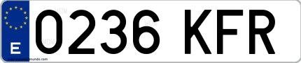 Ejemplo de matrícula española 0236 KFR