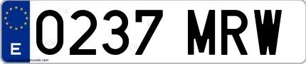 Ejemplo de matrícula española 0237 MRW