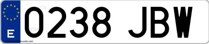 Ejemplo de matrícula española 0238 JBW