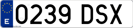 Ejemplo de matrícula de coche ordinaria 0239 DSX