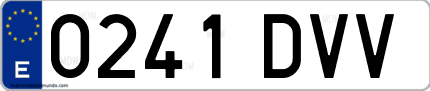 Ejemplo de matrícula de coche ordinaria 0241 DVV