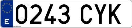 Ejemplo de matrícula española 0243 CYK