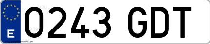 Ejemplo de matrícula española 0243 GDT