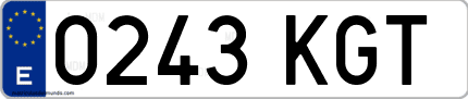 Ejemplo de matrícula de coche ordinaria 0243 KGT