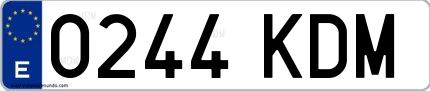 Ejemplo de matrícula española 0244 KDM