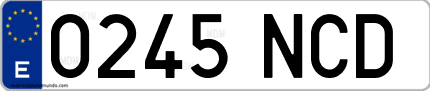 Ejemplo de matrícula de coche ordinaria 0245 NCD
