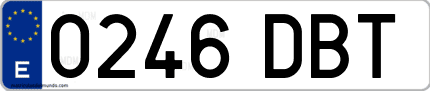 Ejemplo de matrícula de coche ordinaria 0246 DBT