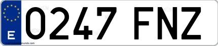 Ejemplo de matrícula española 0247 FNZ