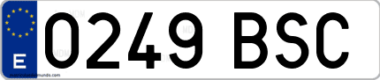 Ejemplo de matrícula de coche ordinaria 0249 BSC