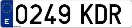 Ejemplo de matrícula de coche ordinaria 0249 KDR