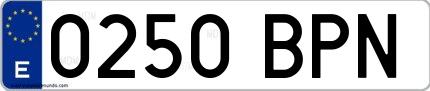 Ejemplo de matrícula española 0250 BPN