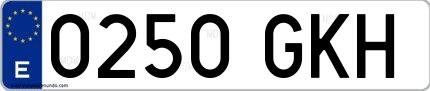 Ejemplo de matrícula española 0250 GKH