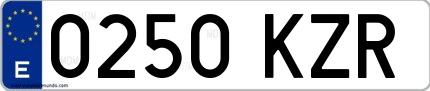 Ejemplo de matrícula española 0250 KZR