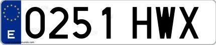 Ejemplo de matrícula española 0251 HWX