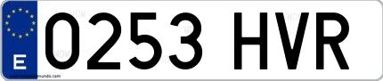Ejemplo de matrícula española 0253 HVR