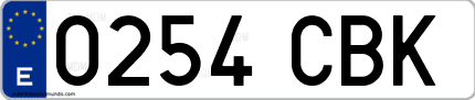 Ejemplo de matrícula de coche ordinaria 0254 CBK