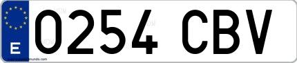 Ejemplo de matrícula española 0254 CBV