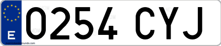 Ejemplo de matrícula de coche ordinaria 0254 CYJ