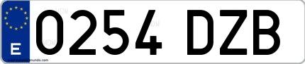 Ejemplo de matrícula española 0254 DZB